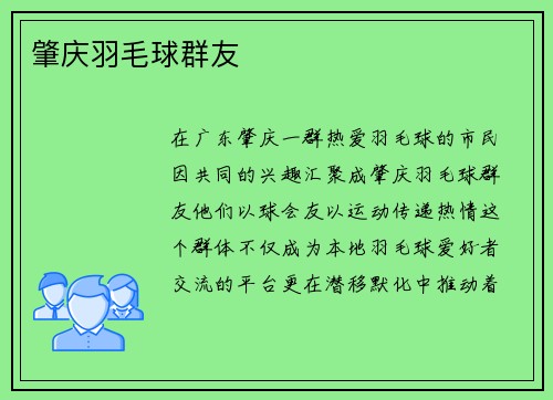 肇庆羽毛球群友